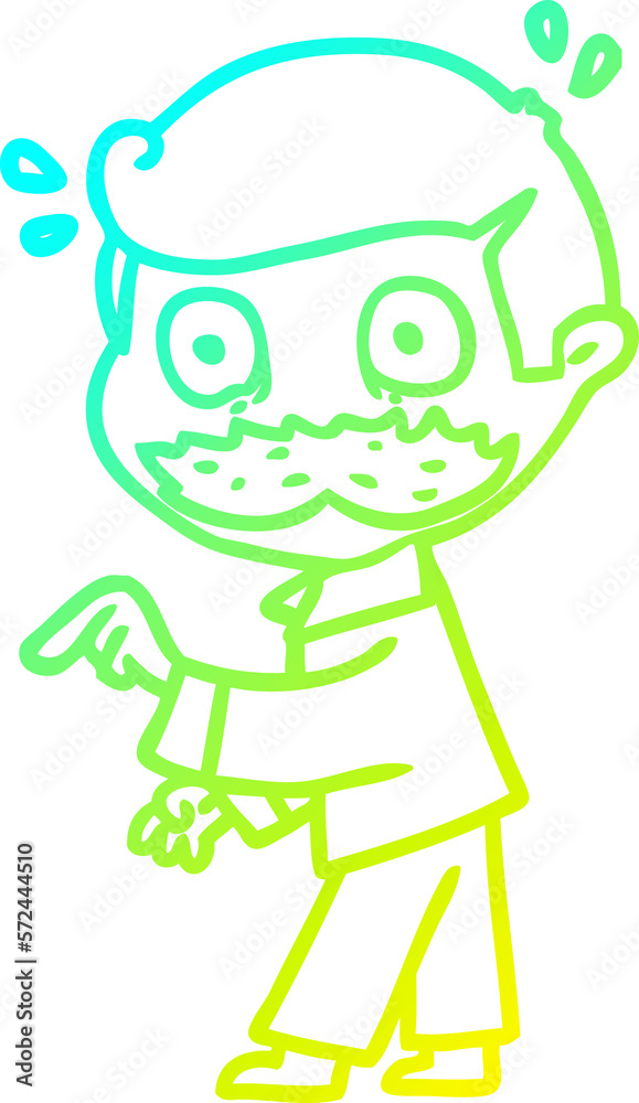 cold gradient line drawing cartoon man with mustache making a point cold gradient line drawing cartoon man with mustache making a point