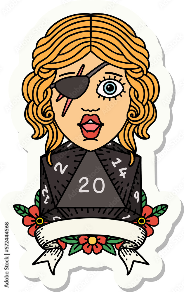 human rogue with natural 20 dice roll sticker