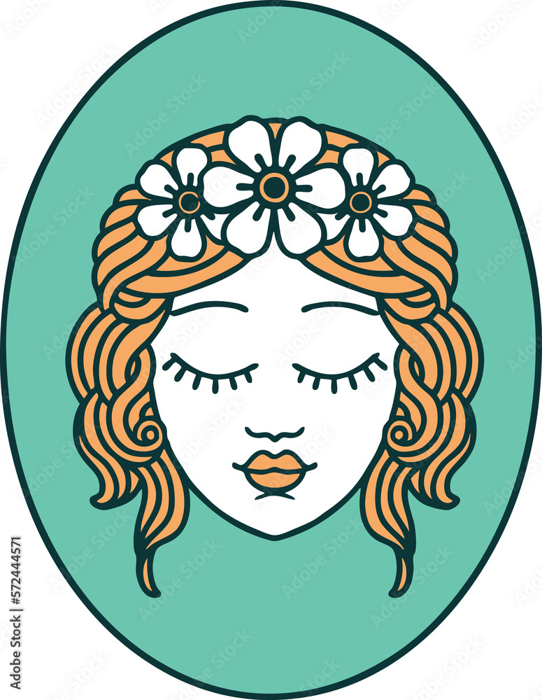 tattoo style icon of a maiden with eyes closed tattoo style icon of a maiden with eyes closed