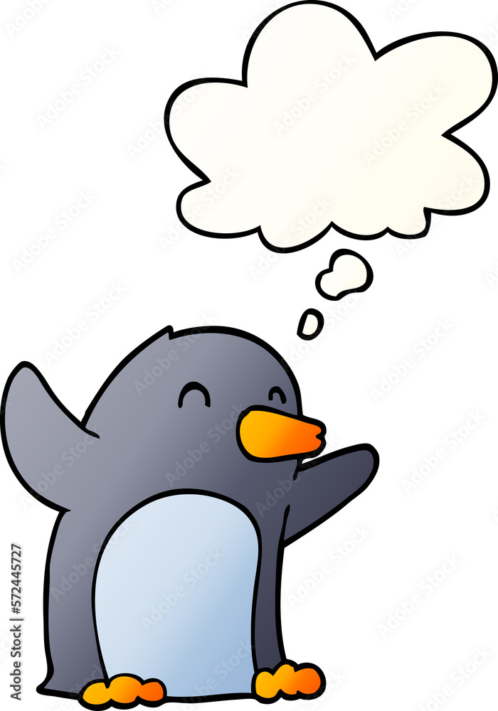 Fototapeta premium cartoon excited penguin and thought bubble in smooth gradient style