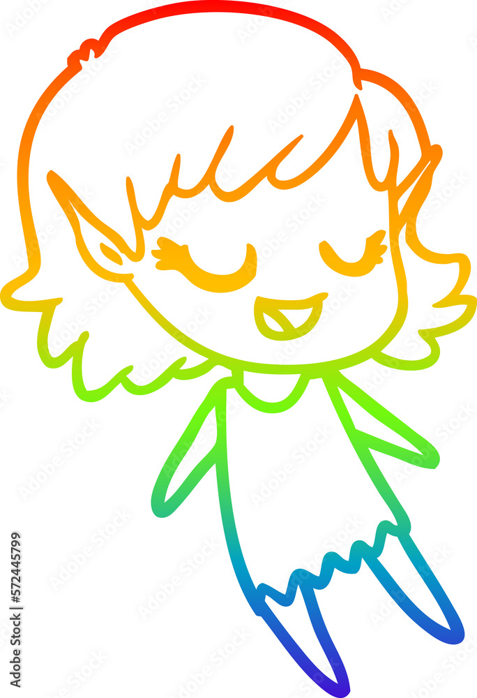 rainbow gradient line drawing happy cartoon elf girl rainbow gradient line drawing happy cartoon elf girl