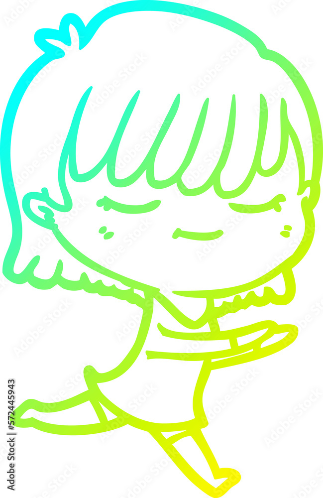 cold gradient line drawing cartoon woman