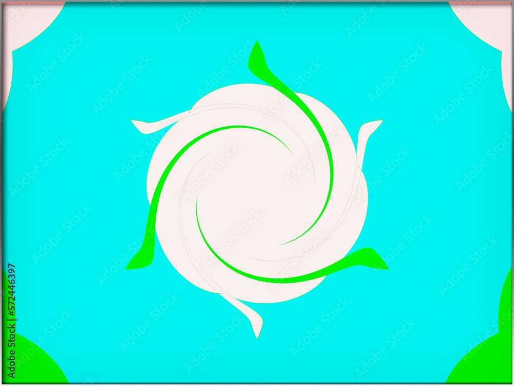 Fototapeta premium Abstract, White Circular Shape, with Green Curves, within a Border