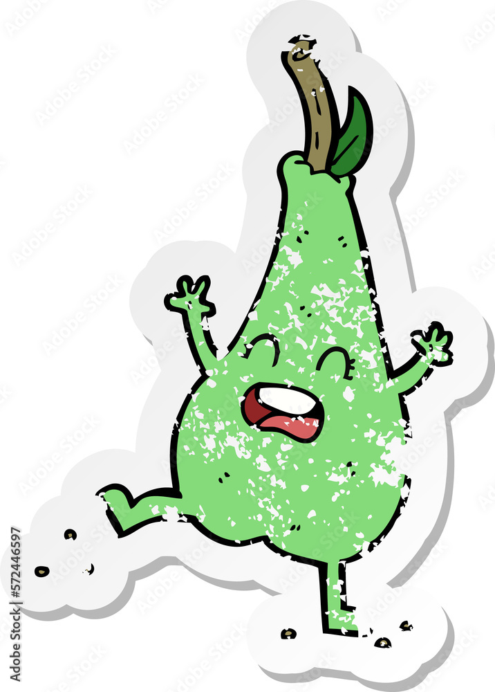 retro distressed sticker of a cartoon happy dancing pear retro distressed sticker of a cartoon happy dancing pear