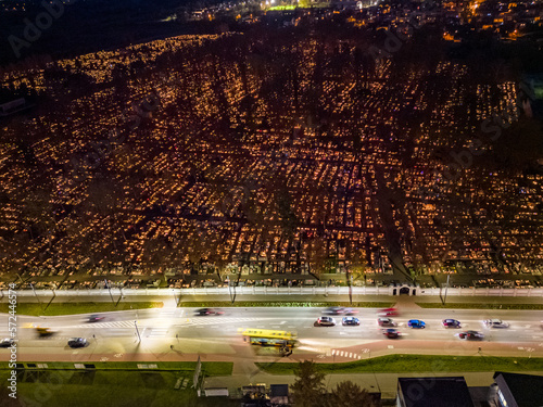 View at cementary from a drone at all Saints' day -  Pabianice, Poland photo