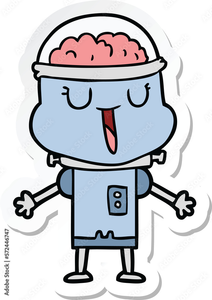 sticker of a happy cartoon robot sticker of a happy cartoon robot