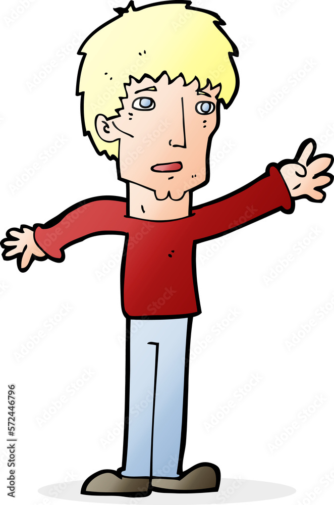 cartoon worried man reaching out