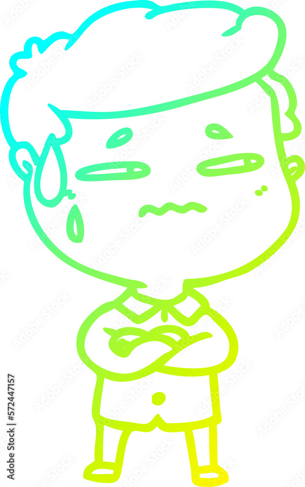 cold gradient line drawing cartoon anxious man