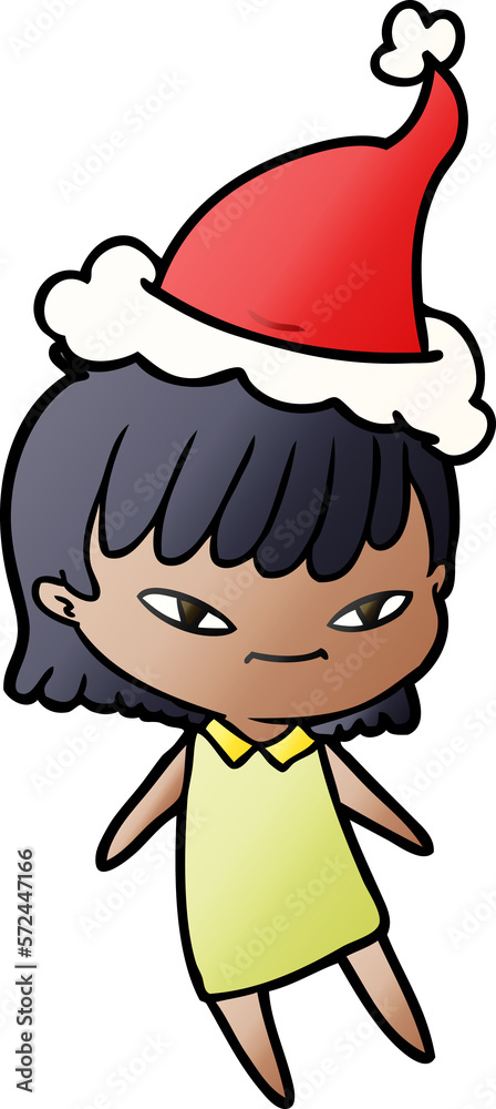 gradient cartoon of a woman wearing santa hat gradient cartoon of a woman wearing santa hat