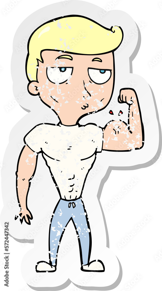 retro distressed sticker of a cartoon gym man retro distressed sticker of a cartoon gym man