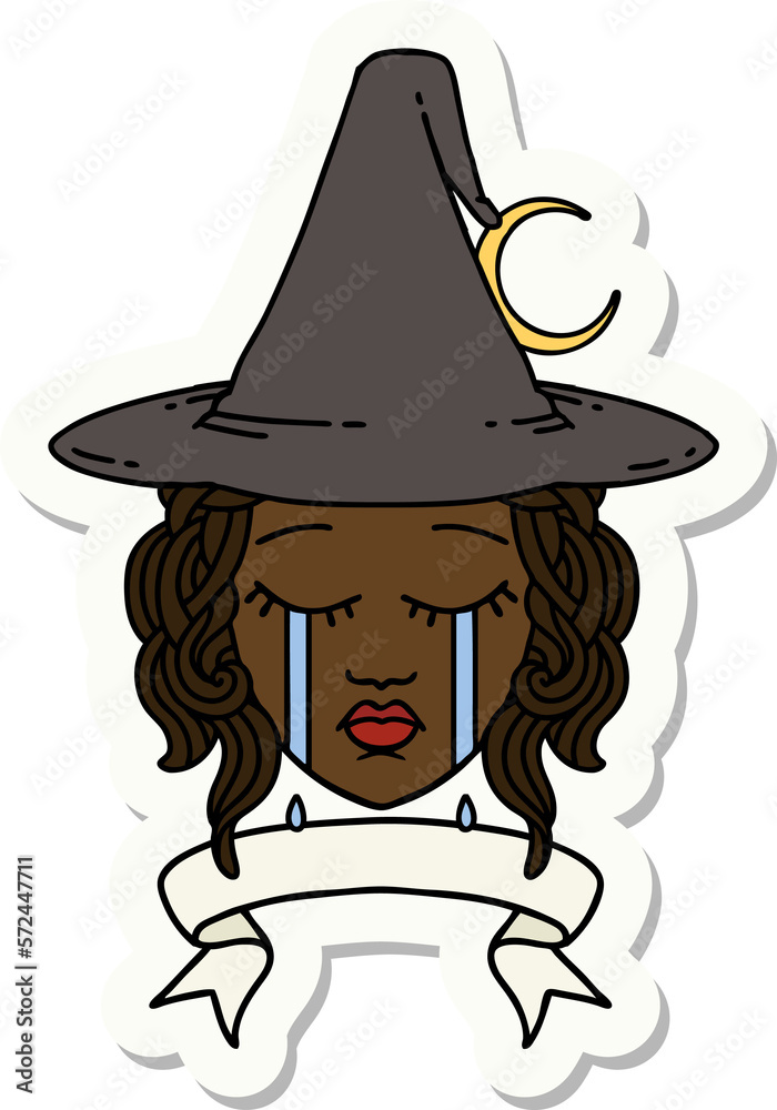 crying human witch with banner sticker