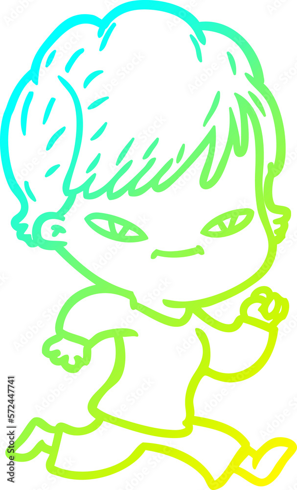 cold gradient line drawing cartoon happy woman cold gradient line drawing cartoon happy woman