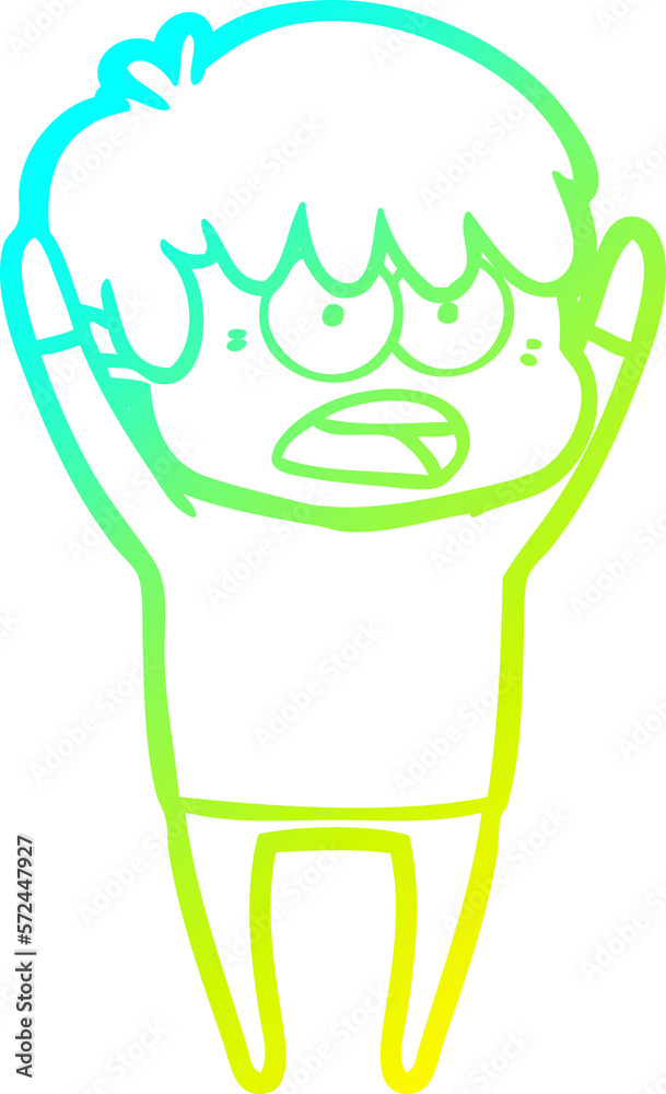 Obraz premium cold gradient line drawing worried cartoon boy