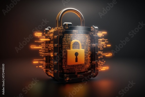Cryptography and Blockchain: lock and key on dark background. Generative AI. photo