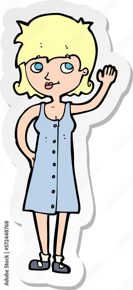 sticker of a cartoon pretty woman waving sticker of a cartoon pretty woman waving