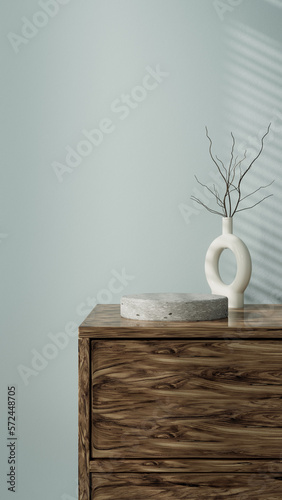 3d illustration of pedestal podium made of rock, showcase of beauty and cosmetics product with light background	