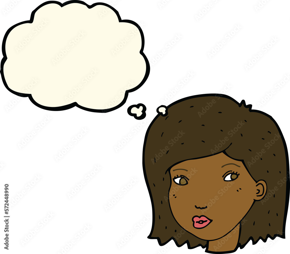 cartoon female face with thought bubble cartoon female face with thought bubble