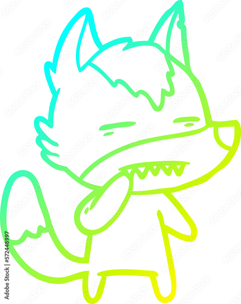 Obraz premium cold gradient line drawing unsure wolf showing teeth