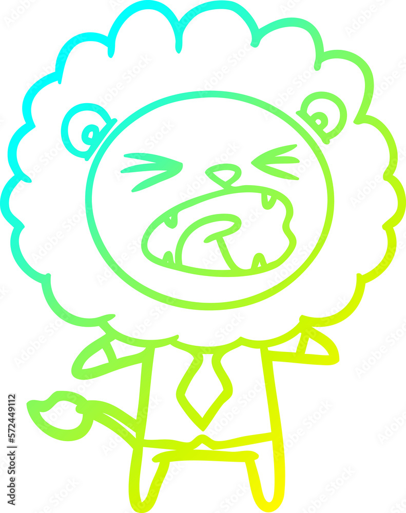 cold gradient line drawing cartoon lion in business clothes
