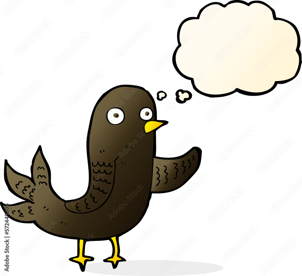 cartoon waving bird with thought bubble cartoon waving bird with thought bubble