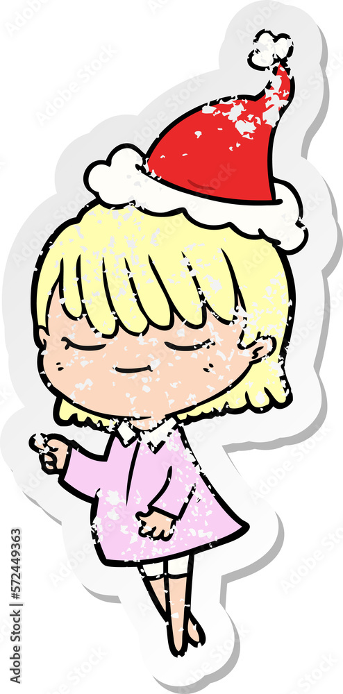distressed sticker cartoon of a woman wearing santa hat distressed sticker cartoon of a woman wearing santa hat
