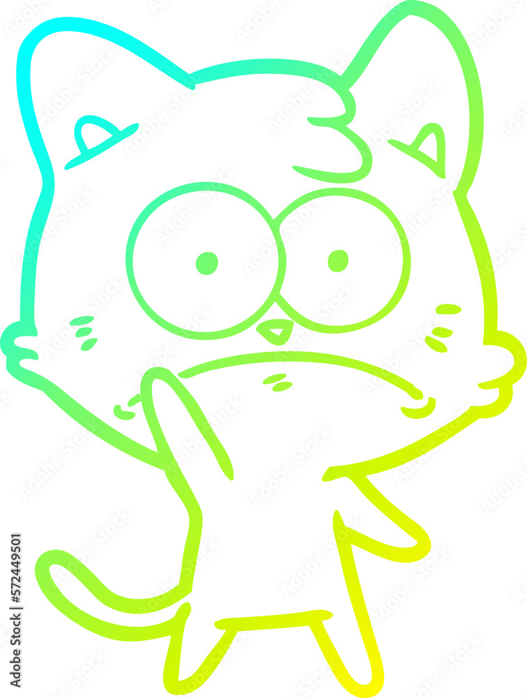 Obraz premium cold gradient line drawing cartoon nervous cat