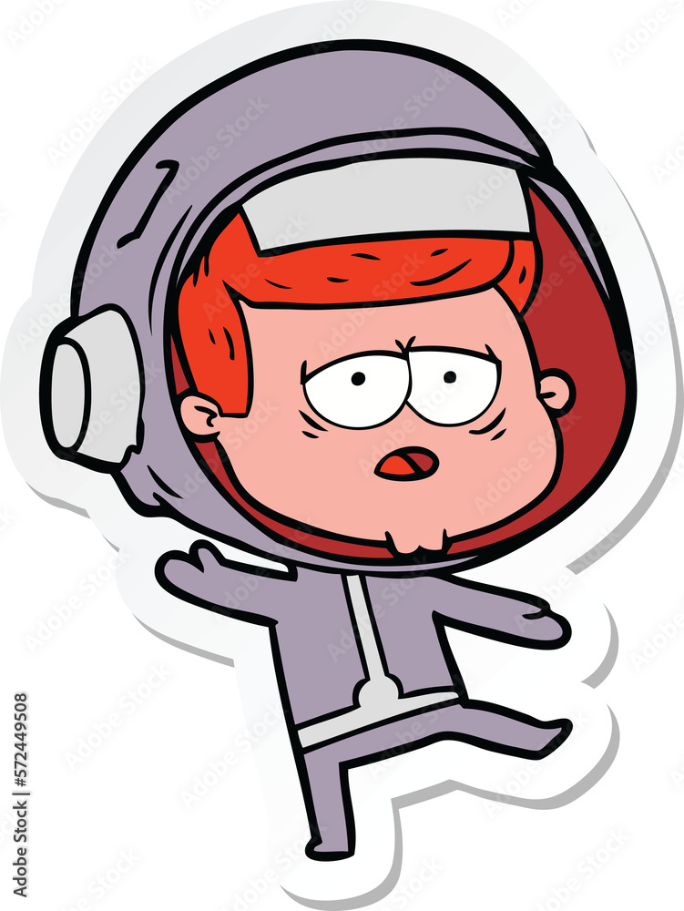 sticker of a cartoon tired astronaut sticker of a cartoon tired astronaut