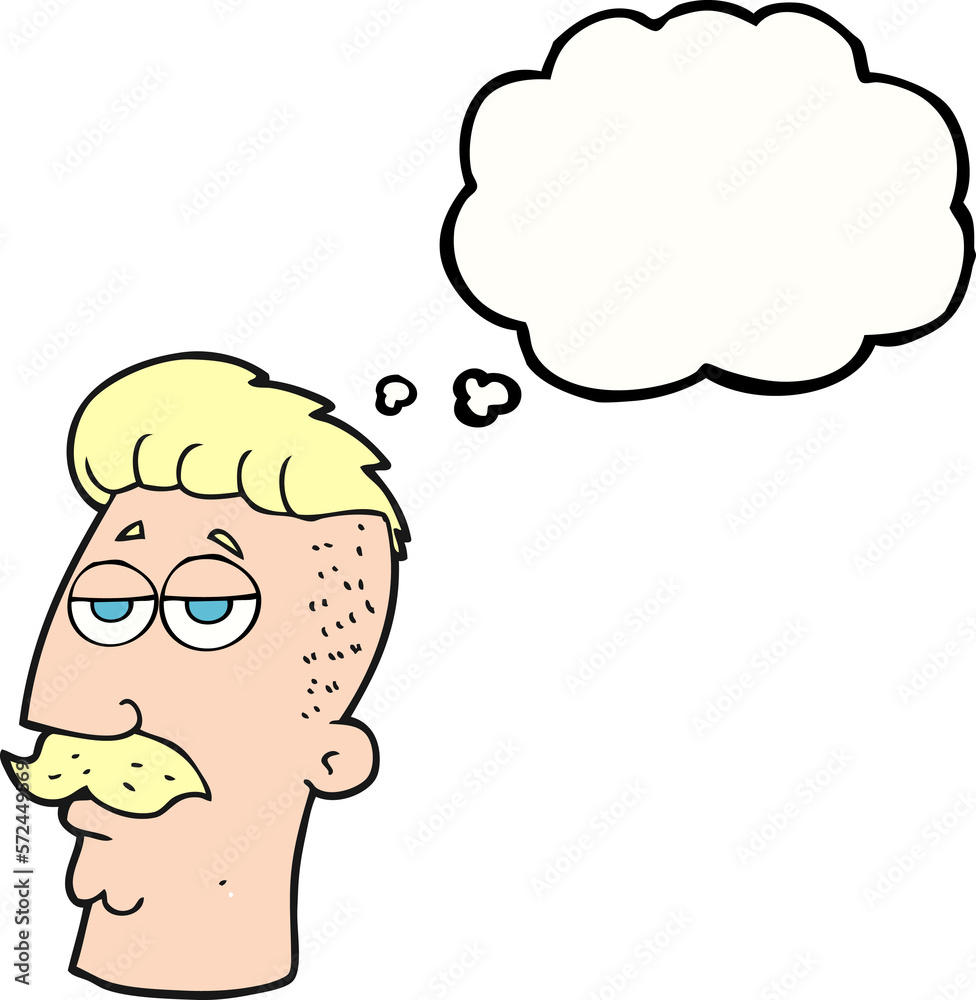 thought bubble cartoon man with hipster hair cut