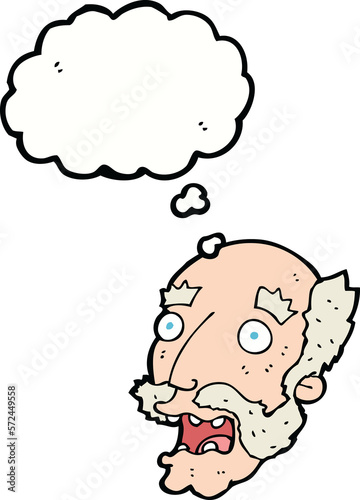 cartoon shocked old man with thought bubble