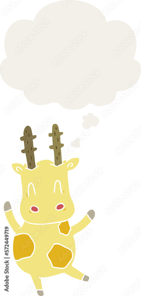Fototapeta premium cute cartoon giraffe and thought bubble in retro style