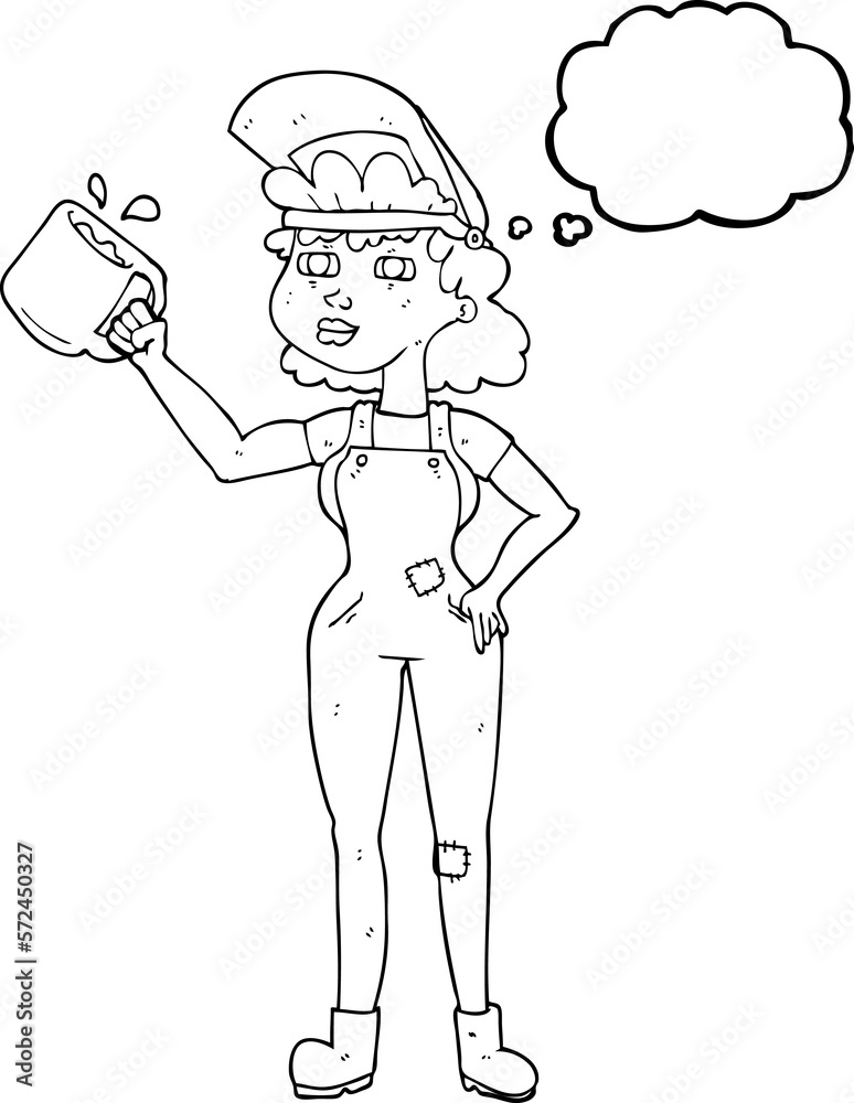 Obraz premium thought bubble cartoon woman in dungarees