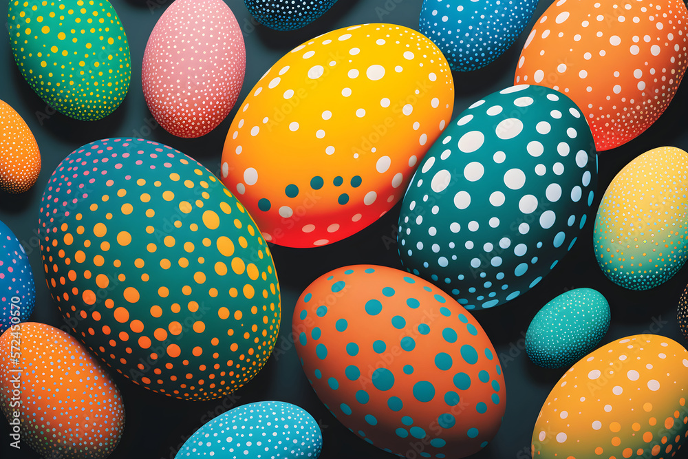 Easter eggs with dots, colorful, illustration, generative ai.