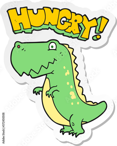 sticker of a cartoon hungry dinosaur