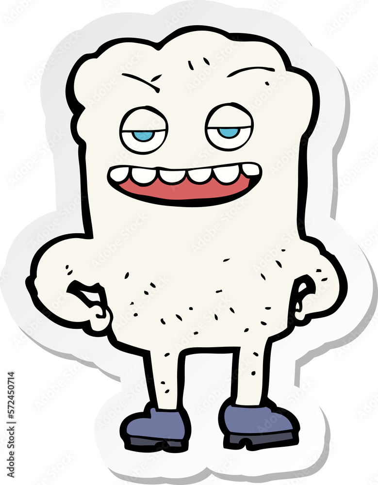sticker of a cartoon tooth looking smug
