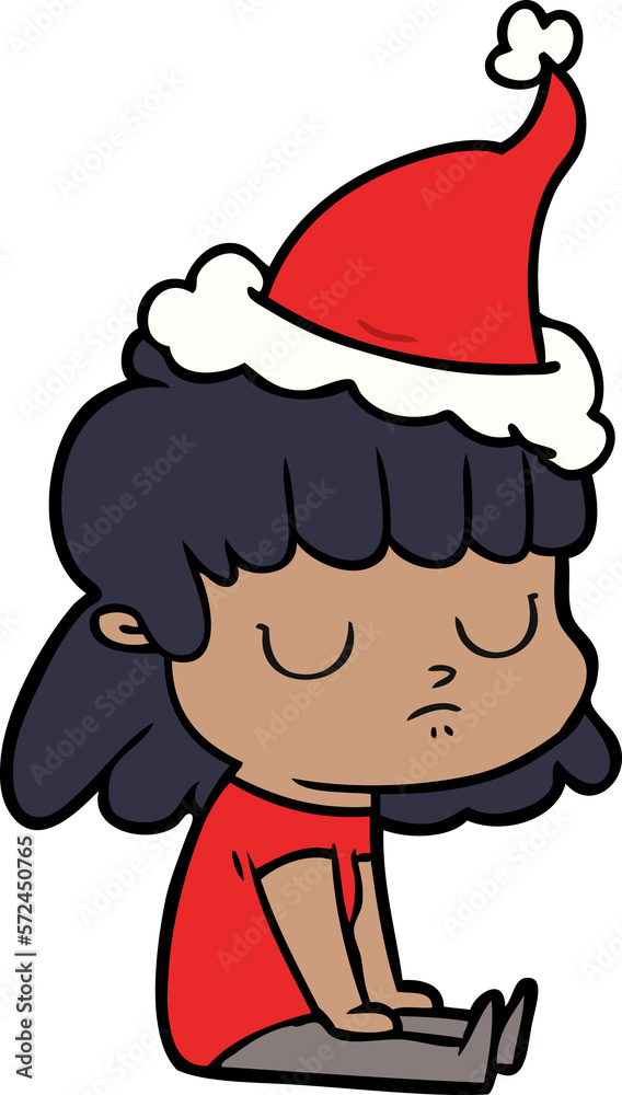 Naklejka premium line drawing of a indifferent woman wearing santa hat