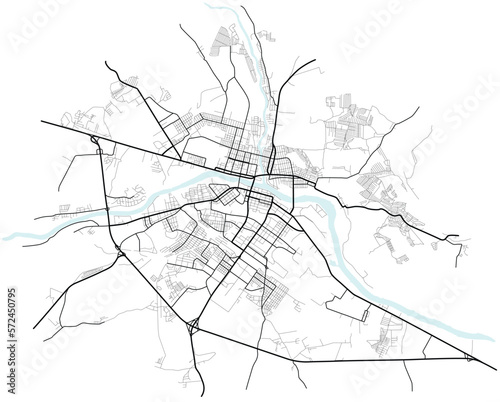 City map of Twer. Scheme of town streets. Gps line navigation plan. Black line road on white isolated background. Urban pattern texture. Vector
