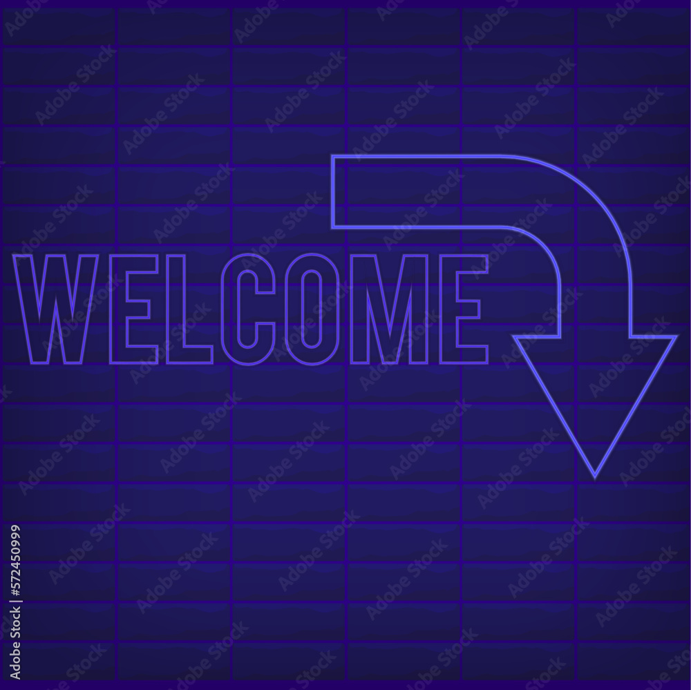 Neon poster welcome on blue wall background. Vector illustration Neon poster welcome on blue wall background. Vector illustration