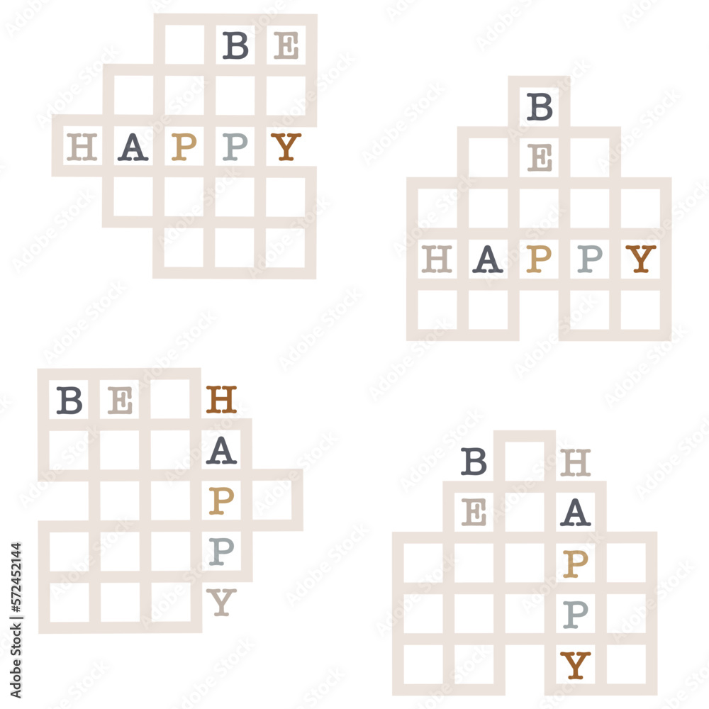 Be happy word lettering on light background. Vector, lettering.