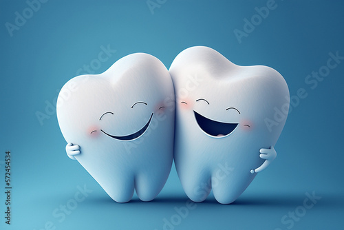 2 cute teeth hugging, healthy teeth