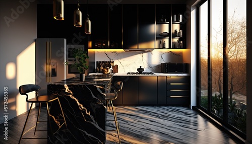 Everyone s dream modern interior elegant black kitchen with big windows and amazing design