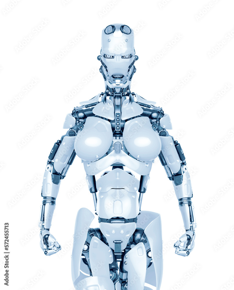 cyborg girl is angry and ready to attack on white background cyborg girl is angry and ready to attack on white background