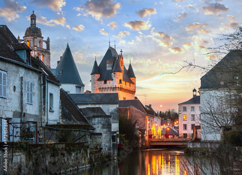 Royal City of Loches (France) spring night view. Was constructed in the 9th century.