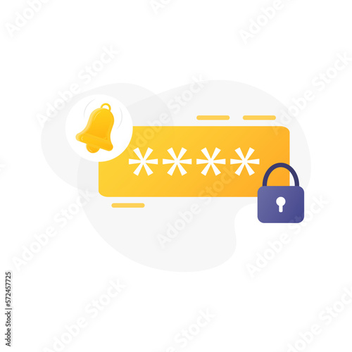 Pin code entry and padlock. Locked password field. Fraud protection. Cybersecurity of data. Privacy concept. Cloud storage. Vector illustration.