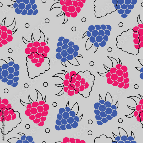 Pattern with blue and pink berries