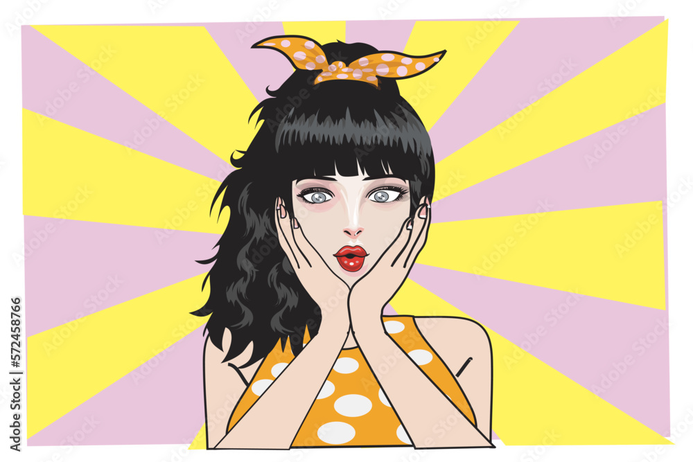 Pretty Cute Girl Surprise Anime Pop Art Vector Pretty Cute Girl Surprise Anime Pop Art Vector