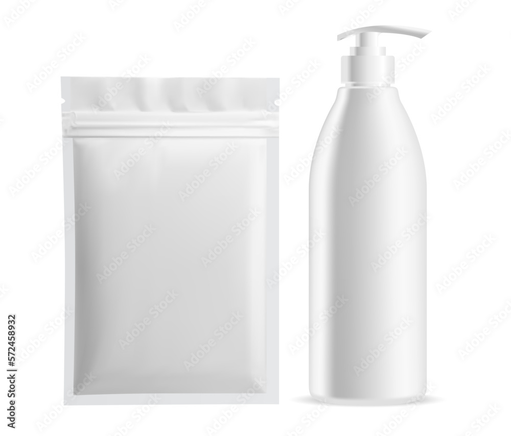 Face mask package mockup. Facial sheet sachet, skin care collagen hydrating product. Moisturizer cream dispenser bottle or shampoo packaging. foil packet for hygiene product Face mask package mockup. Facial sheet sachet, skin care collagen hydrating product. Moisturizer cream dispenser bottle or shampoo packaging. foil packet for hygiene product