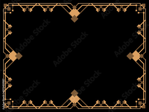 Art deco frame. Vintage linear border. Design a template for invitations, leaflets and greeting cards. Geometric golden frame. The style of the 1920s - 1930s. Vector illustration