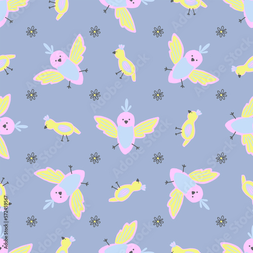 seamless pattern cute childish. seamless background with birds. For fashion fabrics, children's clothing. bright color chicks. spring pattern © Анна Таранкова
