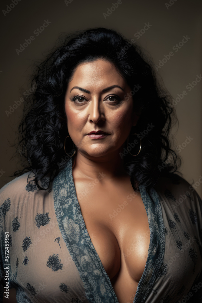 Very sexy serious mature Hispanic woman in lingerie looking at the camera.  Generative AI Stock Illustration | Adobe Stock