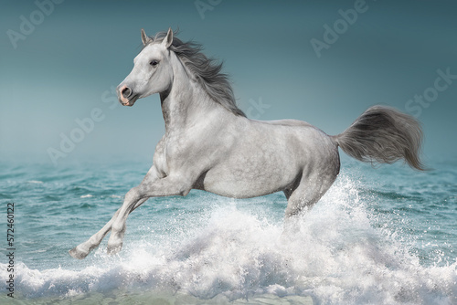 white horse running